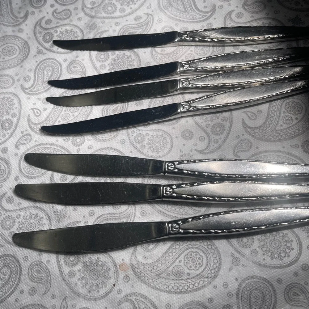 Vintage Stainless Steel Knife Set 7pc Steak Dinner Serrated Mixed Flatware Lot
